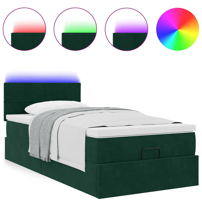 Pat otoman cu saltea și LED-uri, verde închis, 90x200cm catifea - WALTI WALTI
