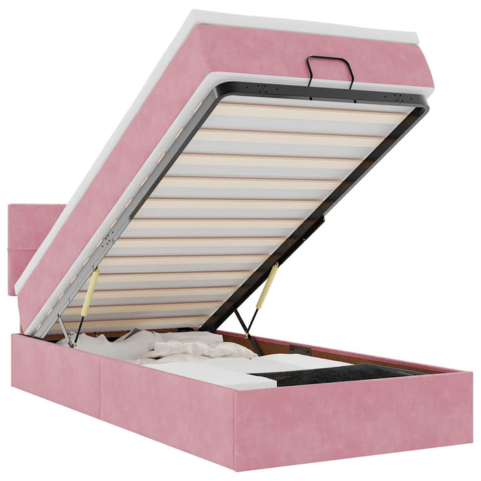 Cadru de pat otoman cu saltea roz 100x200cm catifea - WALTI WALTI