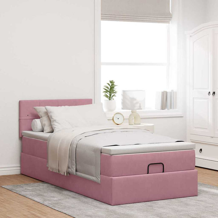 Cadru de pat otoman cu saltea roz 100x200cm catifea - WALTI WALTI