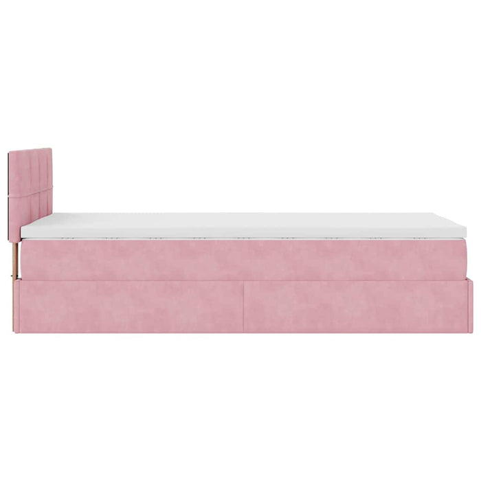 Cadru de pat otoman cu saltea roz 100x200cm catifea - WALTI WALTI