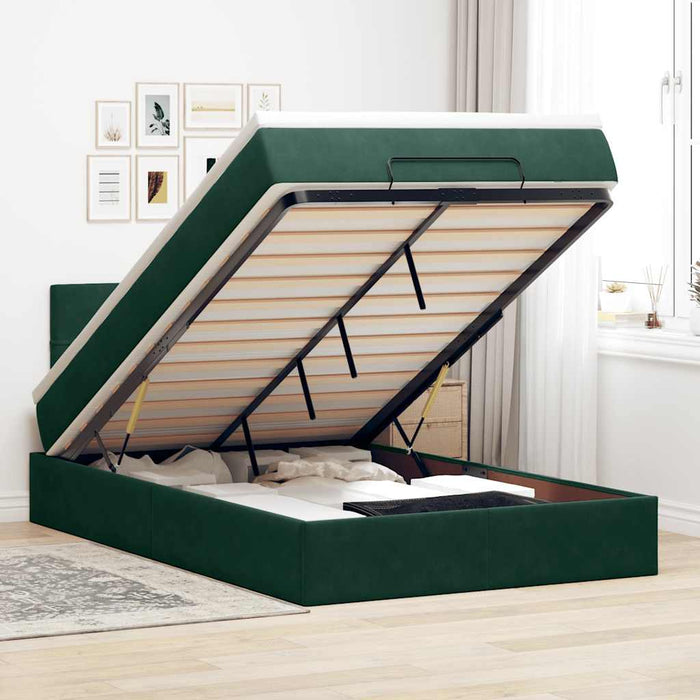 Pat otoman cu saltea și LED-uri, verde închis 120x190cm catifea - WALTI WALTI