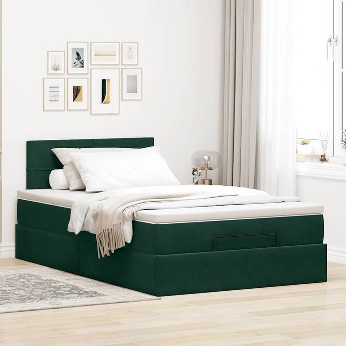 Cadru de pat otoman cu saltea verde închis 120x200cm catifea - WALTI WALTI