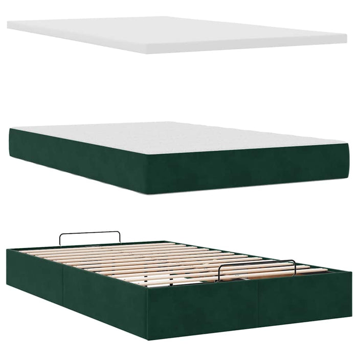 Cadru de pat otoman cu saltea verde închis 120x200cm catifea - WALTI WALTI