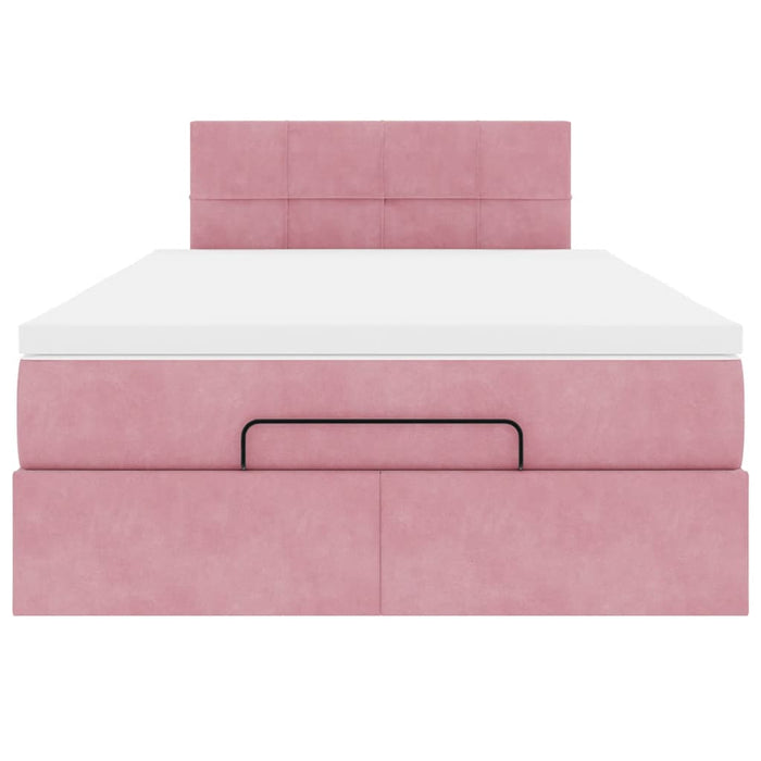 Cadru de pat otoman cu saltea, catifea roz 120x200cm - WALTI WALTI