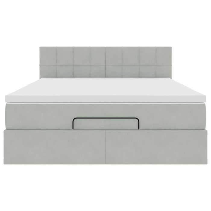Cadru de pat otoman cu saltea Gri deschis 140x190cm catifea - WALTI WALTI