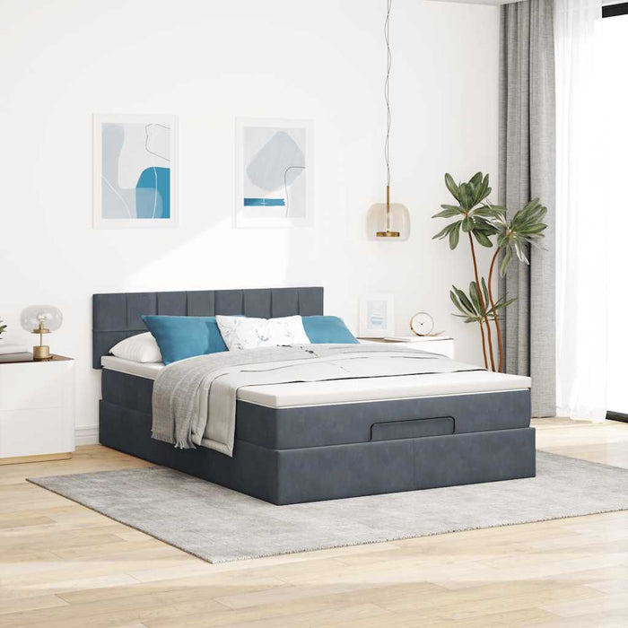 Cadru de pat otoman cu saltea Gri închis 140x190cm catifea - WALTI WALTI