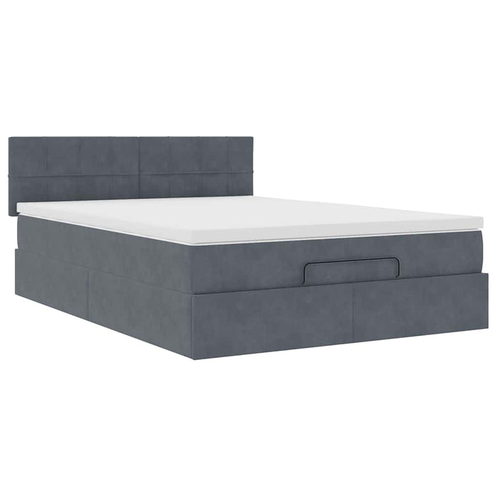 Cadru de pat otoman cu saltea Gri închis 140x190cm catifea - WALTI WALTI
