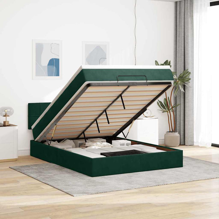 Cadru de pat otoman cu saltea verde închis 140x190cm catifea - WALTI WALTI