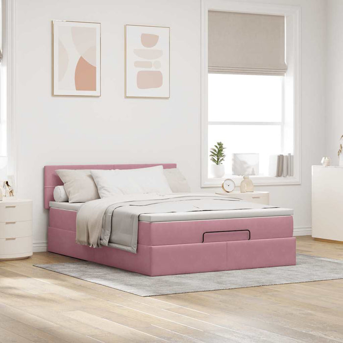 Cadru de pat otoman cu saltea roz 140x190cm catifea - WALTI WALTI