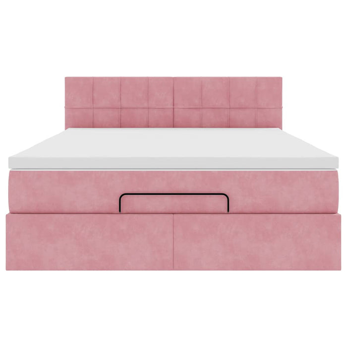 Cadru de pat otoman cu saltea roz 140x190cm catifea - WALTI WALTI