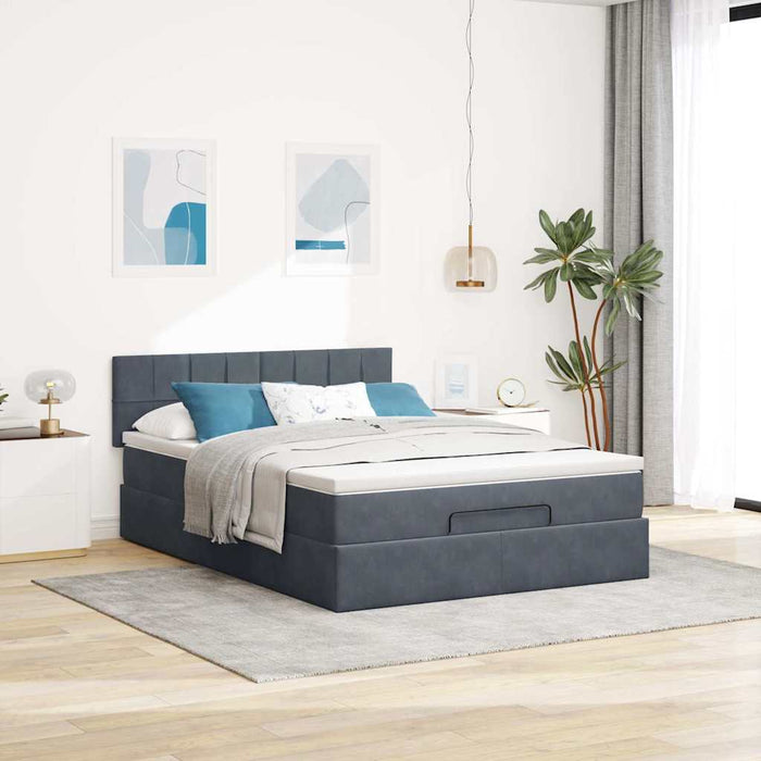 Cadru de pat otoman cu saltea Gri închis 140x200cm catifea - WALTI WALTI