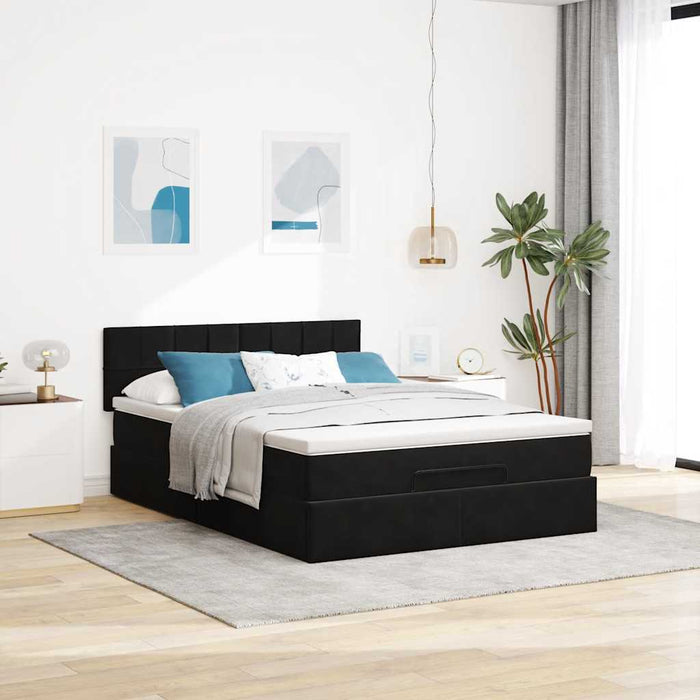 Cadru pat otoman cu saltea, catifea neagră 140x200cm - WALTI WALTI