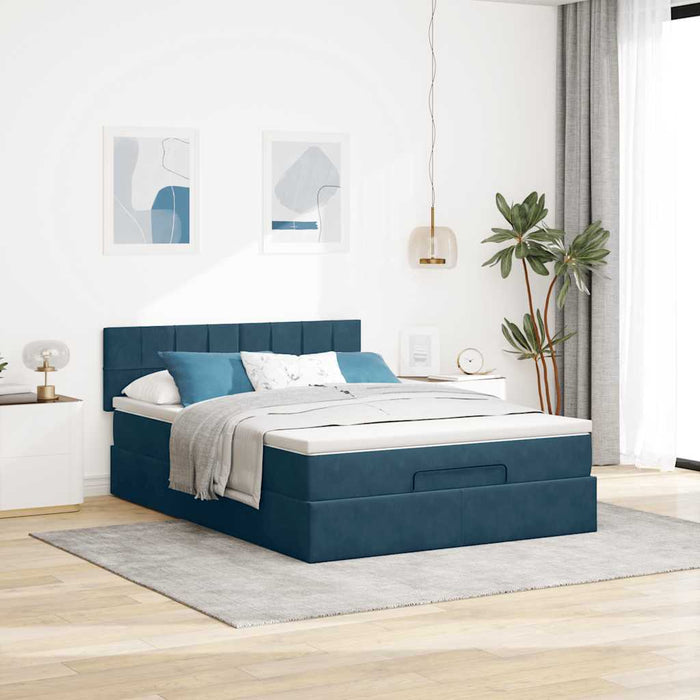 Cadru de pat otoman cu saltea Albastru închis 140x200cm catifea - WALTI WALTI
