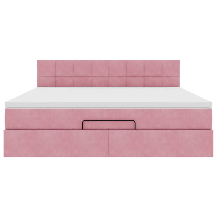 Cadru de pat otoman cu saltea roz 160x200cm catifea - WALTI WALTI