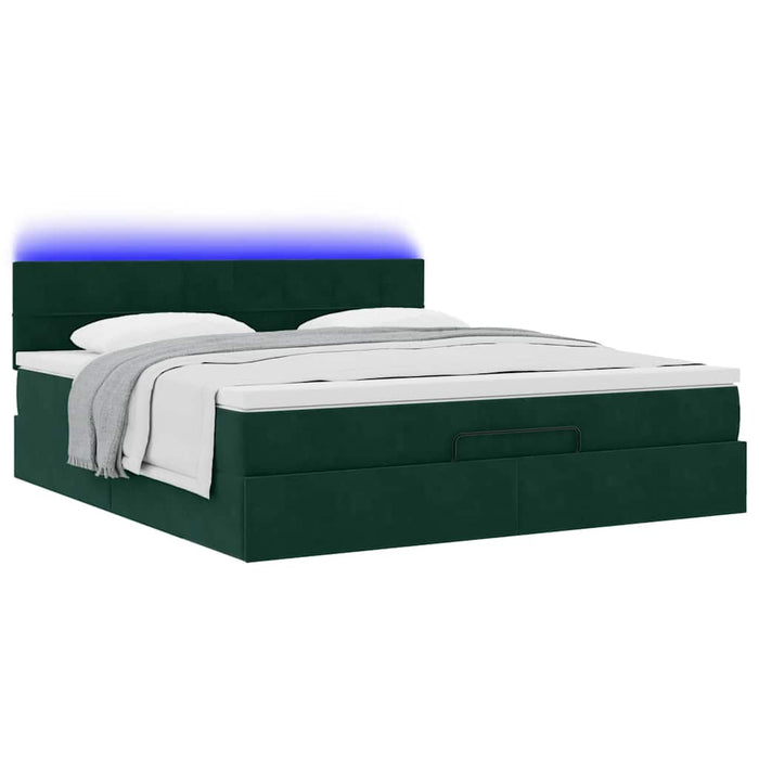 Cadru de pat otoman cu saltea verde închis 180x200cm catifea - WALTI WALTI