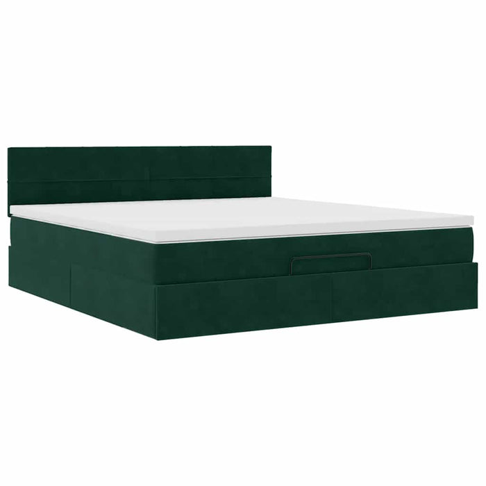 Cadru de pat otoman cu saltea verde închis 180x200cm catifea - WALTI WALTI