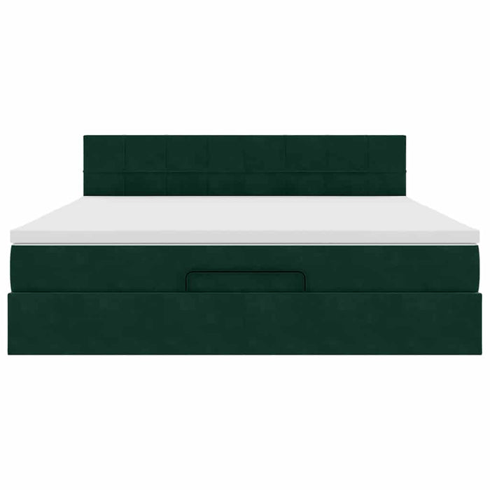 Cadru de pat otoman cu saltea verde închis 180x200cm catifea - WALTI WALTI