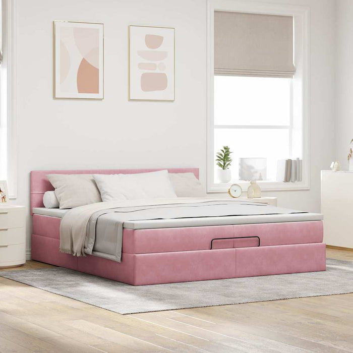 Cadru de pat otoman cu saltele Roz 200x200cm catifea - WALTI WALTI