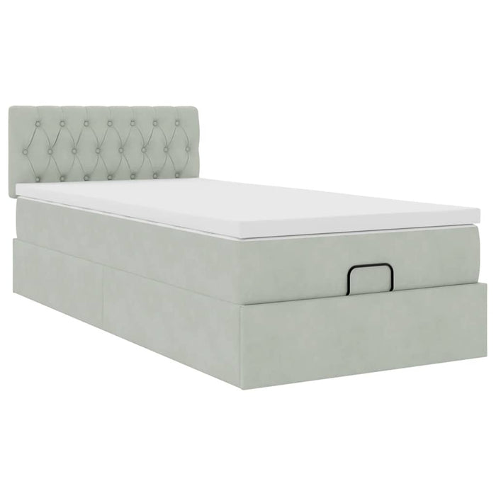 Cadru de pat otoman cu saltea Gri deschis 90x190cm catifea - WALTI WALTI