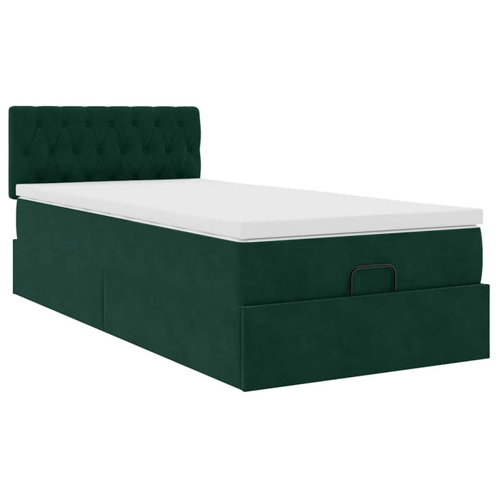 Cadru de pat otoman cu saltea verde închis 90x190cm catifea - WALTI WALTI