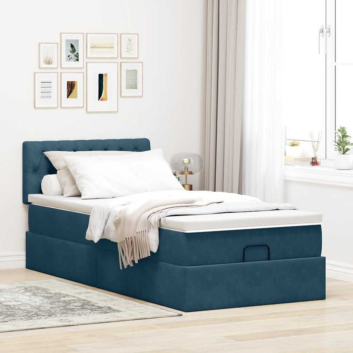 Cadru de pat otoman cu saltea, catifea albastru închis 90x190cm - WALTI WALTI
