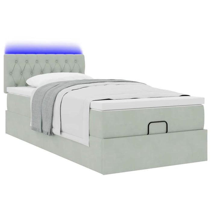 Cadru de pat otoman cu saltea Gri deschis 90x200cm catifea - WALTI WALTI