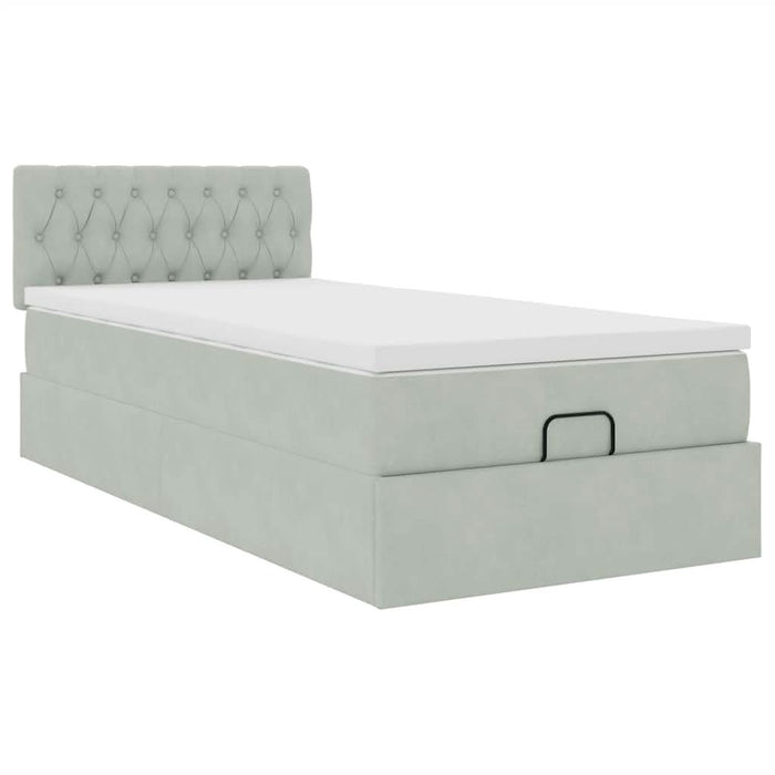 Cadru de pat otoman cu saltea Gri deschis 90x200cm catifea - WALTI WALTI