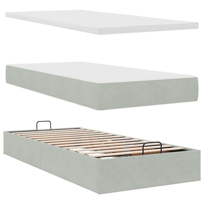 Cadru de pat otoman cu saltea Gri deschis 90x200cm catifea - WALTI WALTI