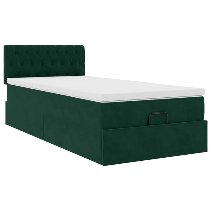 Pat otoman cu saltea și LED-uri, verde închis, 90x200cm catifea - WALTI WALTI