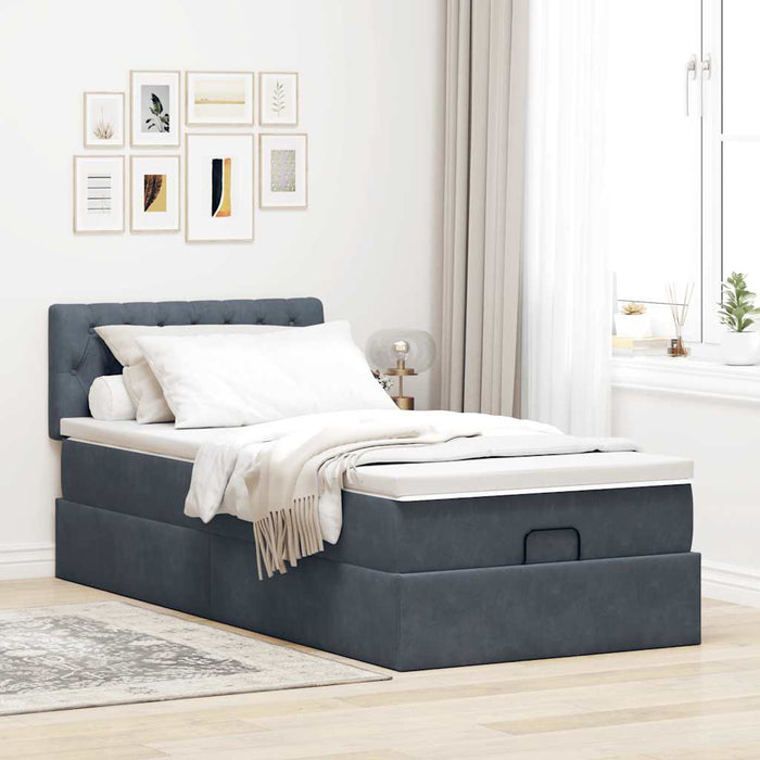 Cadru de pat otoman cu saltea Gri închis 100x200cm catifea - WALTI WALTI