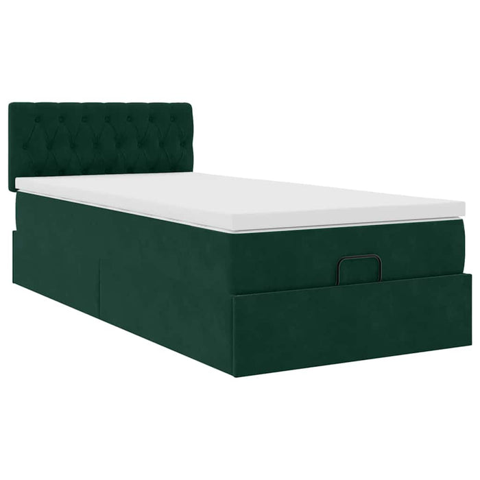 Cadru de pat otoman cu saltea verde închis 100x200cm catifea - WALTI WALTI