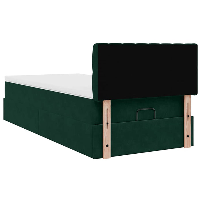 Cadru de pat otoman cu saltea verde închis 100x200cm catifea - WALTI WALTI