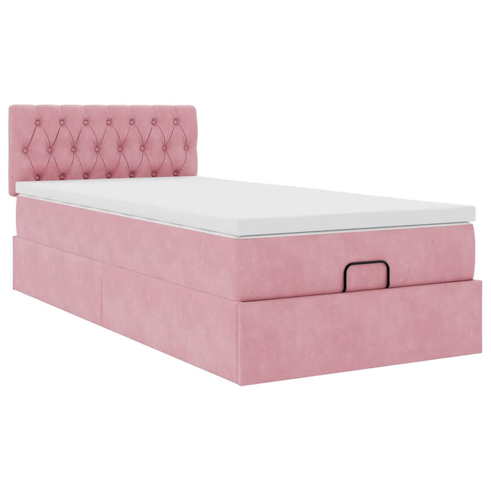 Cadru de pat otoman cu saltea roz 100x200cm catifea WALTI