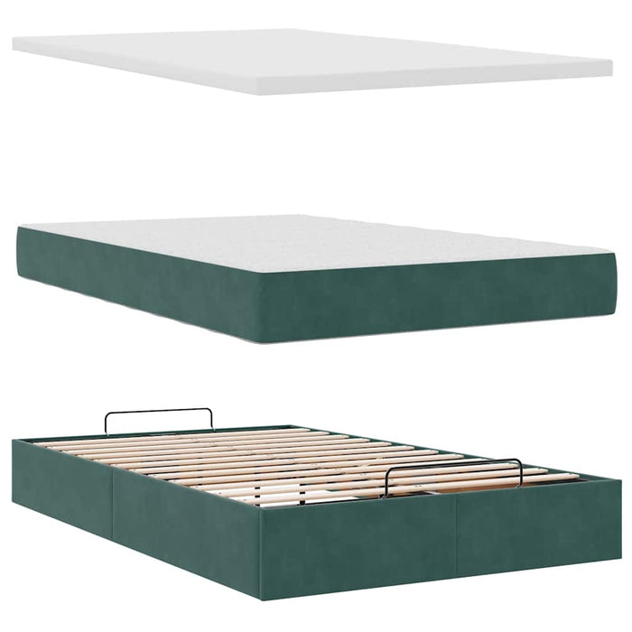 Pat otoman cu saltea și LED-uri, verde închis 120x190cm catifea - WALTI WALTI