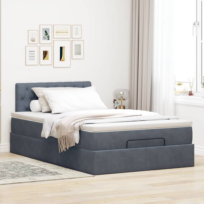 Cadru de pat otoman cu saltea Gri închis 120x200cm catifea - WALTI WALTI