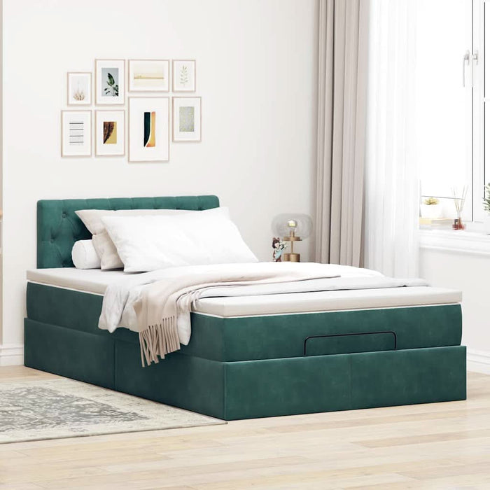 Cadru de pat otoman cu saltea verde închis 120x200cm catifea - WALTI WALTI