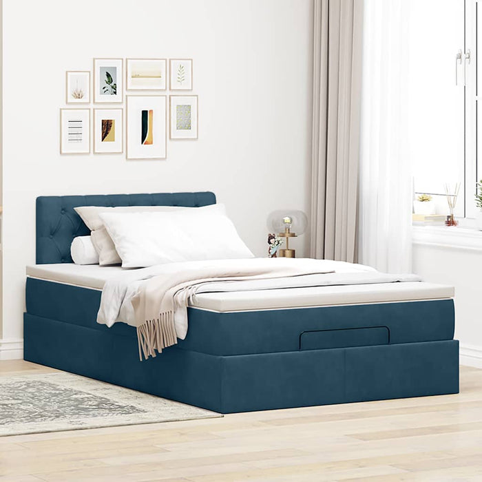 Cadru de pat otoman cu saltea Albastru închis 120x200cm catifea - WALTI WALTI