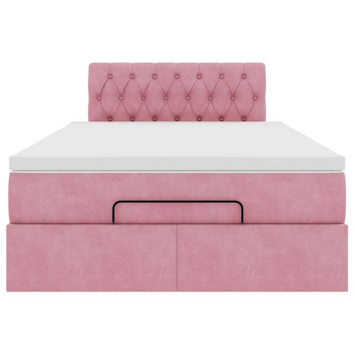 Cadru de pat otoman cu saltea, catifea roz 120x200cm - WALTI WALTI