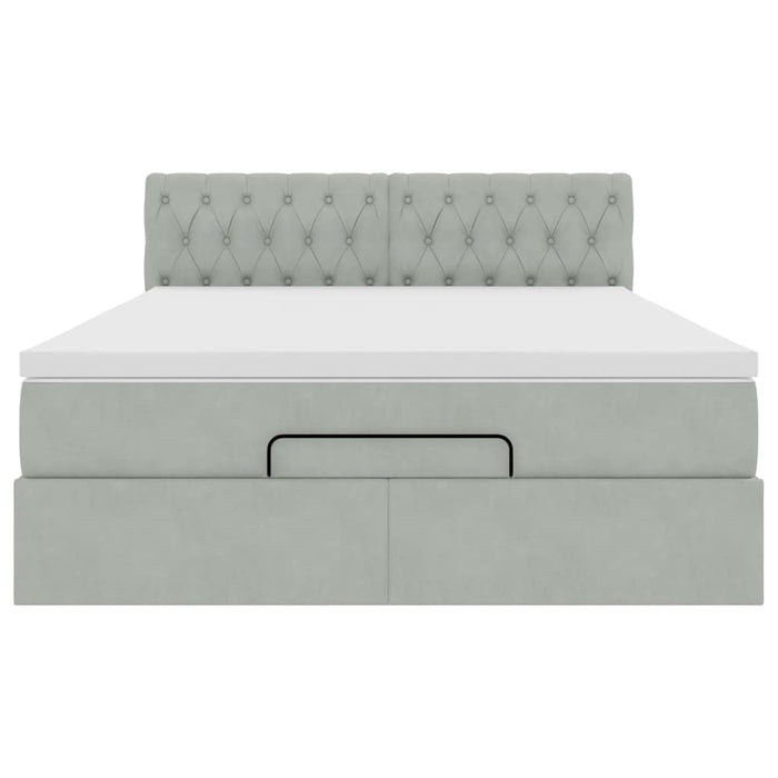 Cadru de pat otoman cu saltea Gri deschis 140x190cm catifea - WALTI WALTI