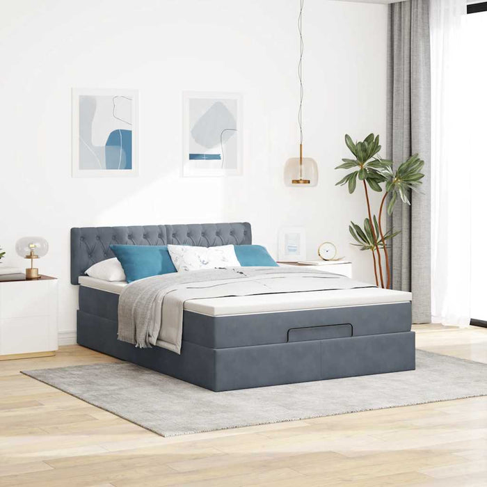 Cadru de pat otoman cu saltea Gri închis 140x190cm catifea - WALTI WALTI