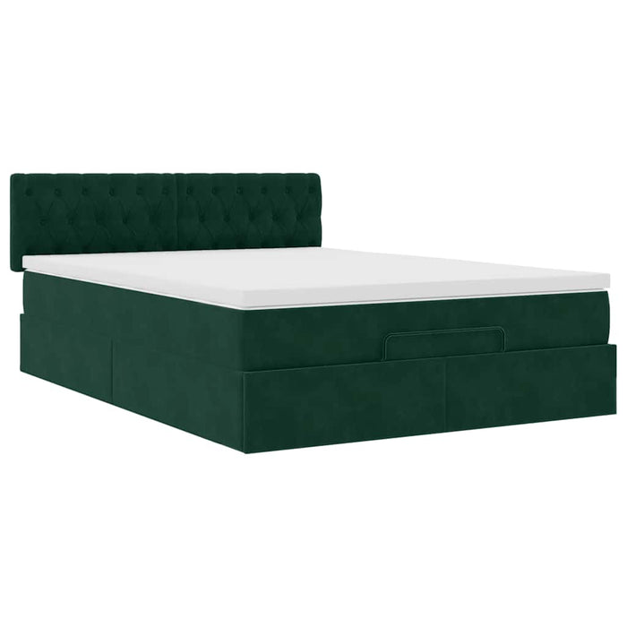 Cadru de pat otoman cu saltea verde închis 140x190cm catifea - WALTI WALTI