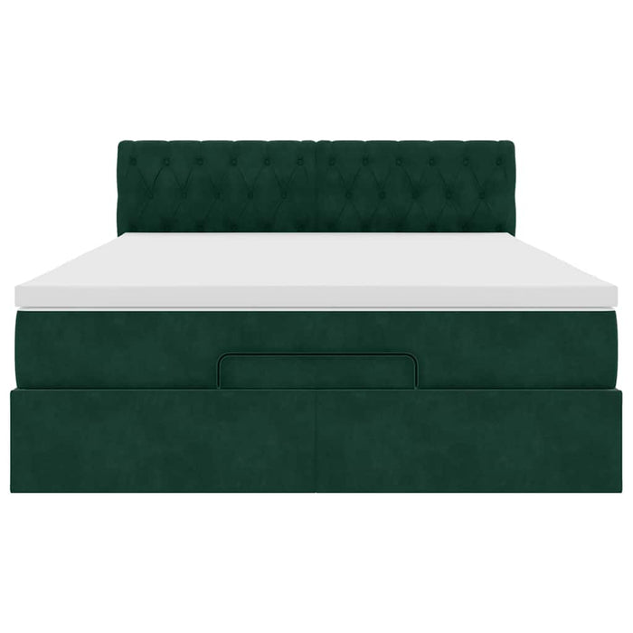 Cadru de pat otoman cu saltea verde închis 140x190cm catifea - WALTI WALTI