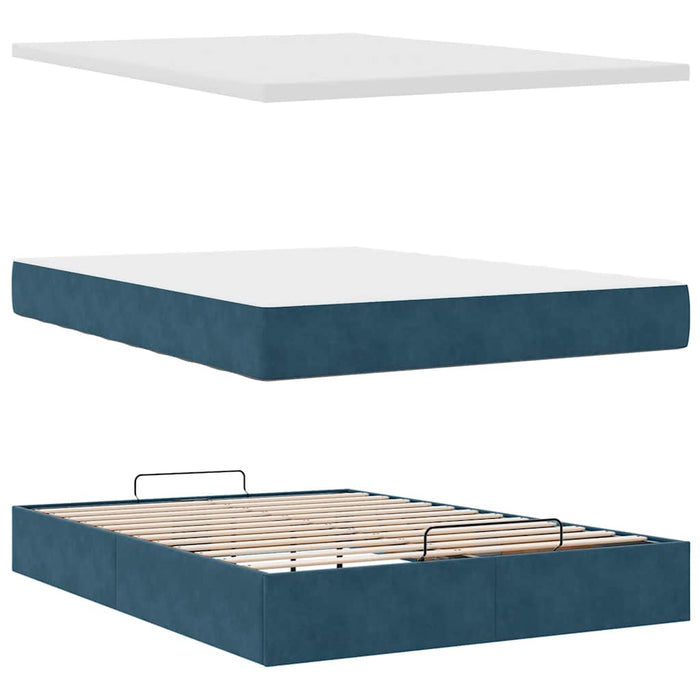 Cadru de pat otoman cu saltea Albastru închis 140x190cm catifea - WALTI WALTI