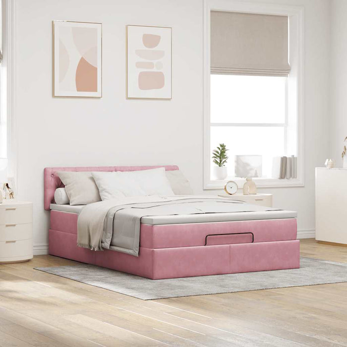Cadru de pat otoman cu saltea roz 140x190cm catifea - WALTI WALTI