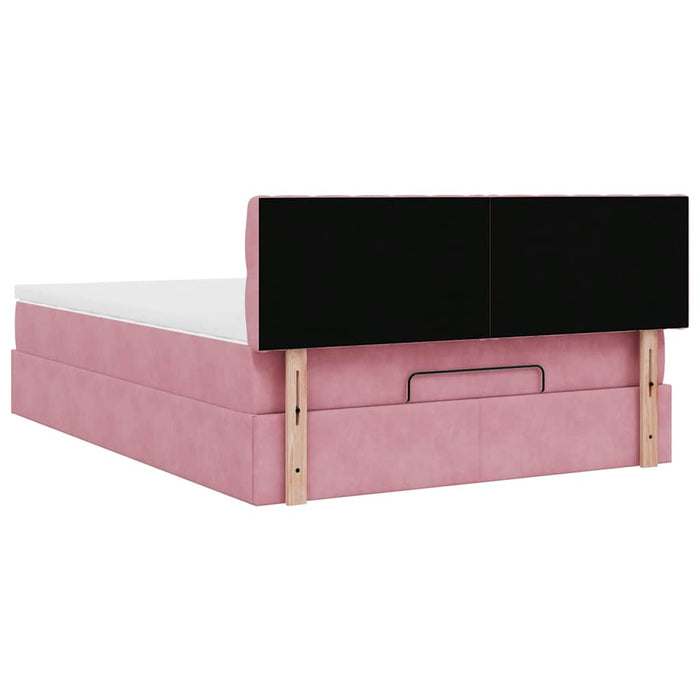 Cadru de pat otoman cu saltea roz 140x190cm catifea - WALTI WALTI