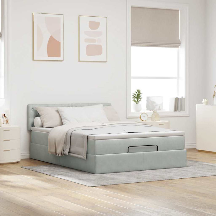 Cadru de pat otoman cu saltea Gri deschis 140x200cm catifea - WALTI WALTI