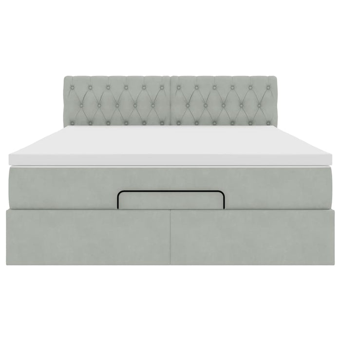 Cadru de pat otoman cu saltea Gri deschis 140x200cm catifea - WALTI WALTI