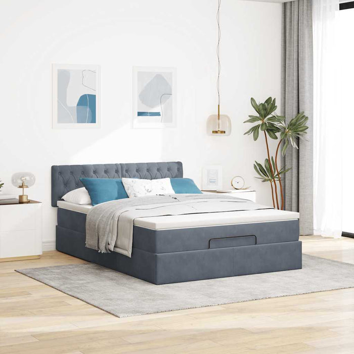 Cadru de pat otoman cu saltea Gri închis 140x200cm catifea - WALTI WALTI