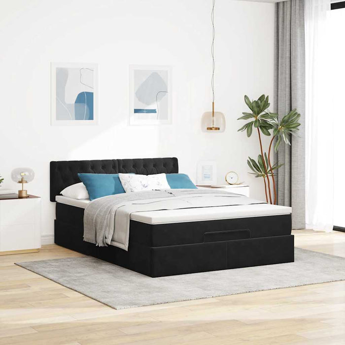 Cadru pat otoman cu saltea, catifea neagră 140x200cm - WALTI WALTI