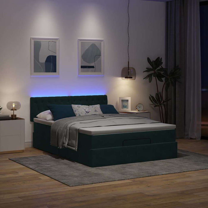 Cadru de pat otoman cu saltea verde închis 140x200cm catifea - WALTI WALTI
